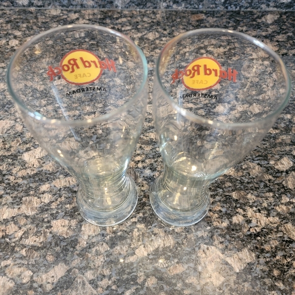 Hard Rock Cafe Two Pilsner Beer Glasses "Amsterdam" - Picture 5 of 6